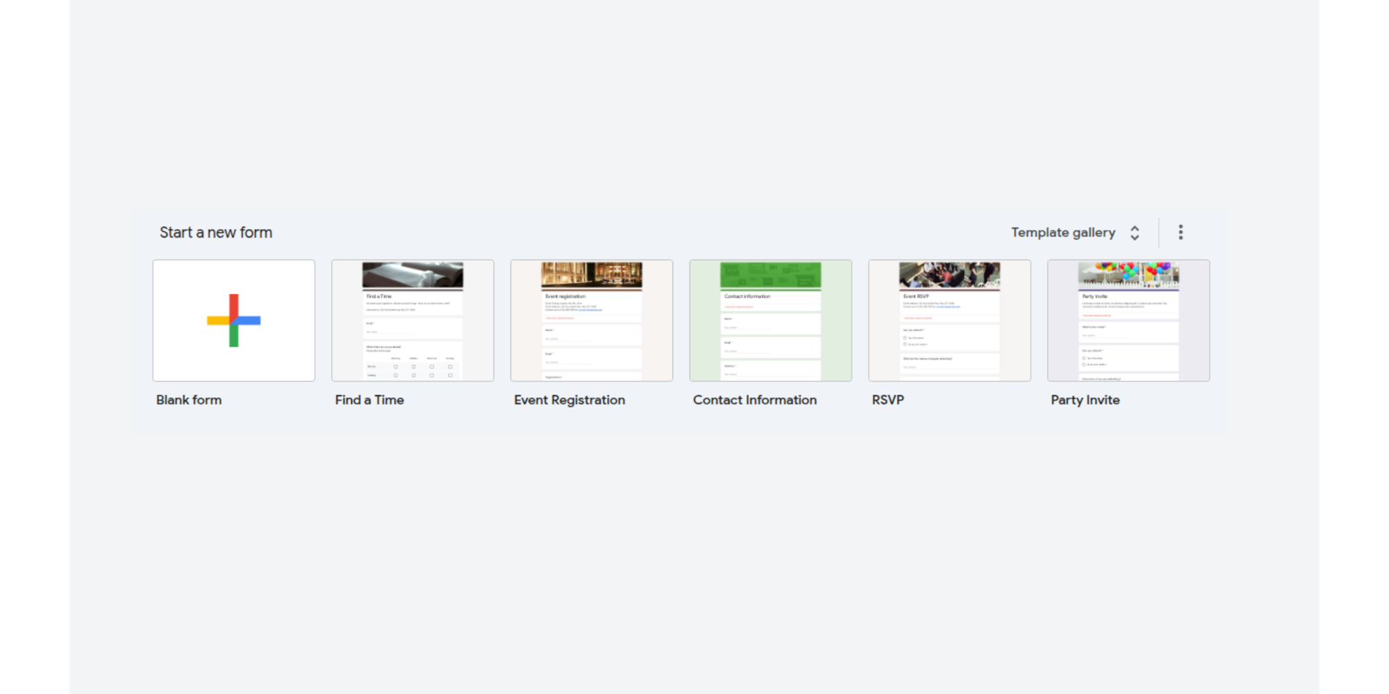 Google Forms “start a new form” options